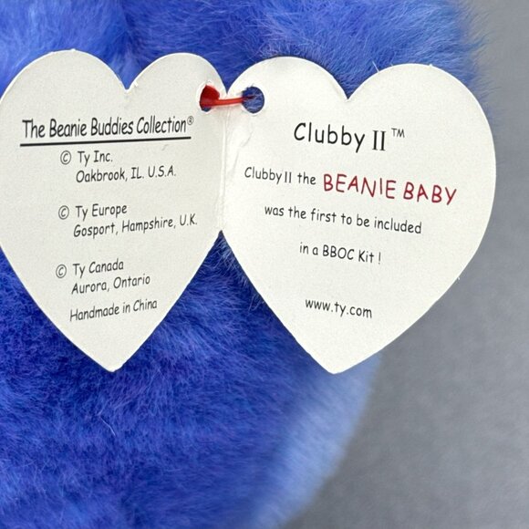 Clubby II Teddy Bear Blue Purple 1999 13" Vtg TY Beanie Buddy Plush Stuffed Toy - Picture 8 of 12